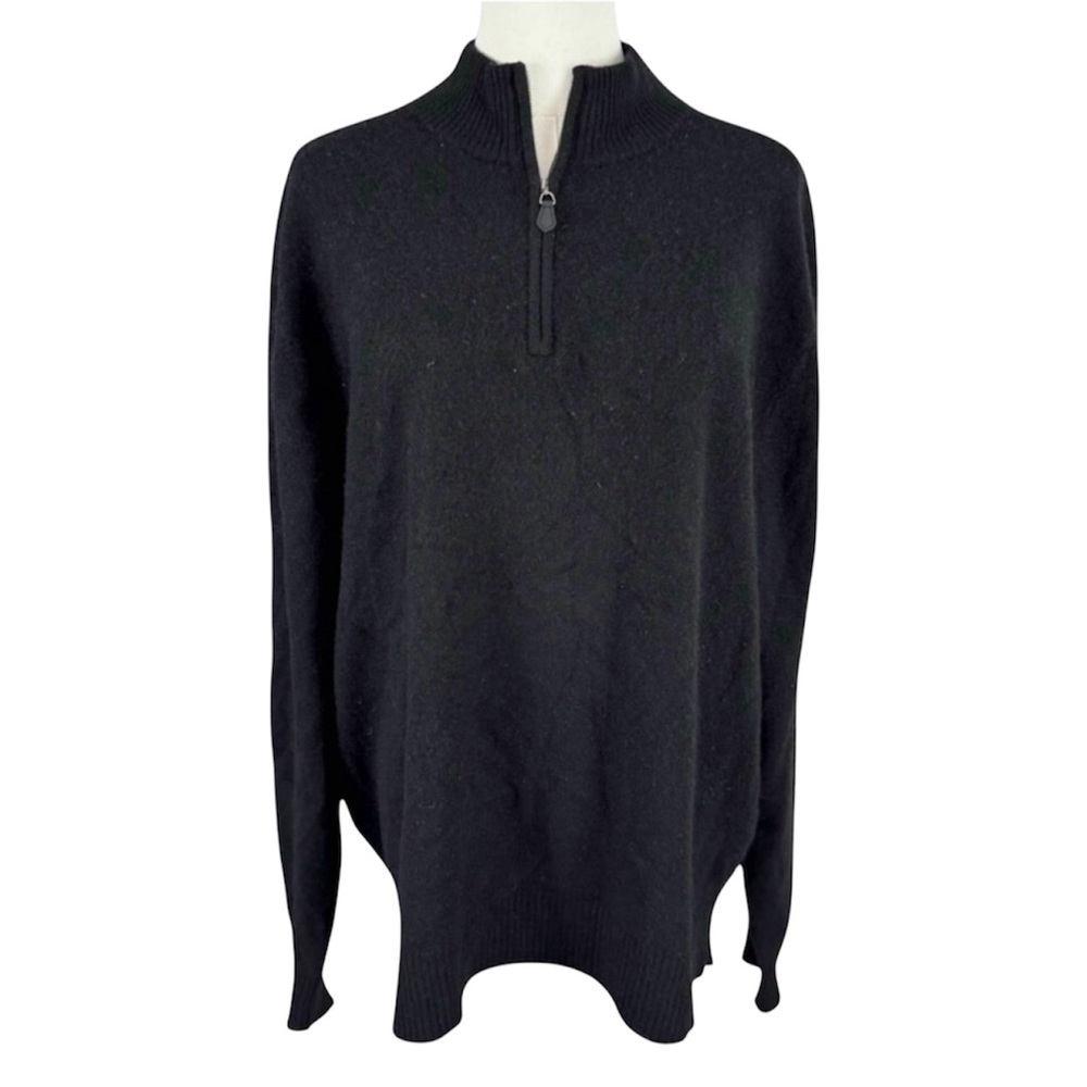Daniel Bishop Black Cashmere Quarter Zip Pullover Basic Sweater Long Sleeve XL